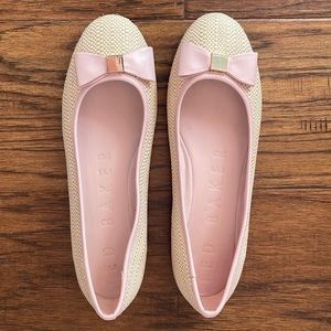 Ted Baker Raffia Pink Ballet Bow Flats size 10.5